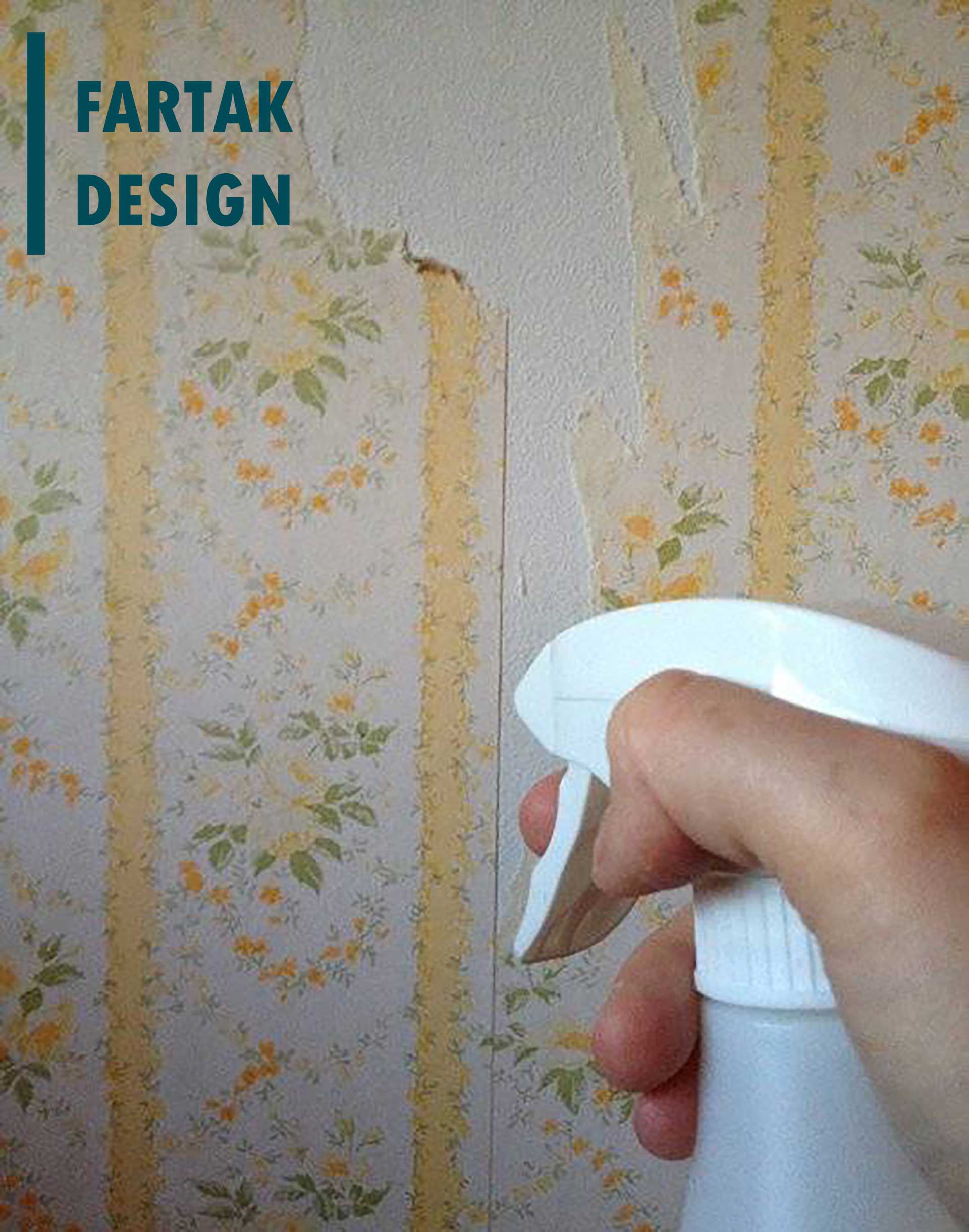 پاشیدن آب و یا حلال چسب کاغذ دیواری